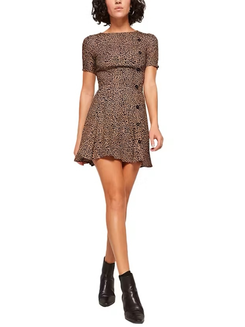 Reformation Katie Dress Leopard Print Short Sleeve Mini Dress - Brown